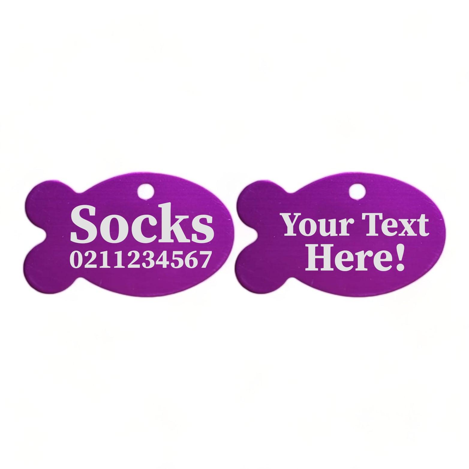 ⭐️Purr. Meow. Woof.⭐️ - Custom Text | Fish Aluminum | Cat, Kitten & Dog ID Pet Tag - Purple