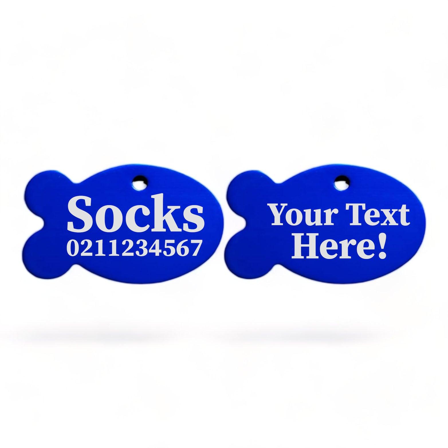 ⭐️Purr. Meow. Woof.⭐️ - Custom Text | Fish Aluminum | Cat, Kitten & Dog ID Pet Tag - RoyalBlue