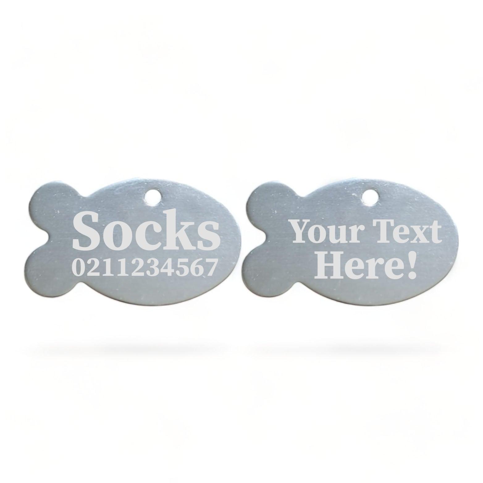 ⭐️Purr. Meow. Woof.⭐️ - Custom Text | Fish Aluminum | Cat, Kitten & Dog ID Pet Tag - Silver