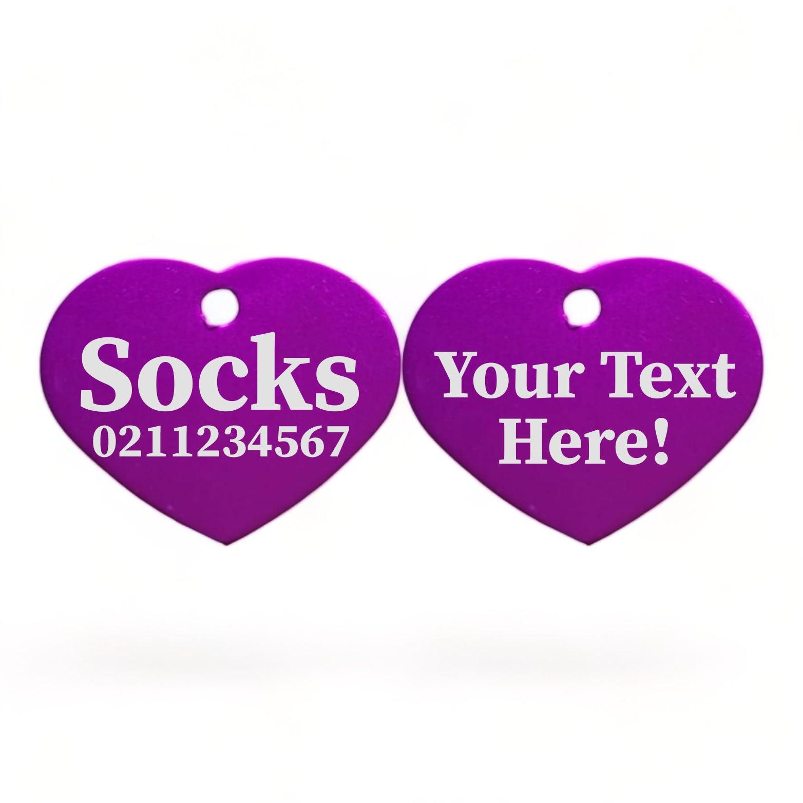 ⭐️Purr. Meow. Woof.⭐️ - Custom Text | Heart Aluminum | Cat, Kitten & Dog ID Pet Tag - Purple