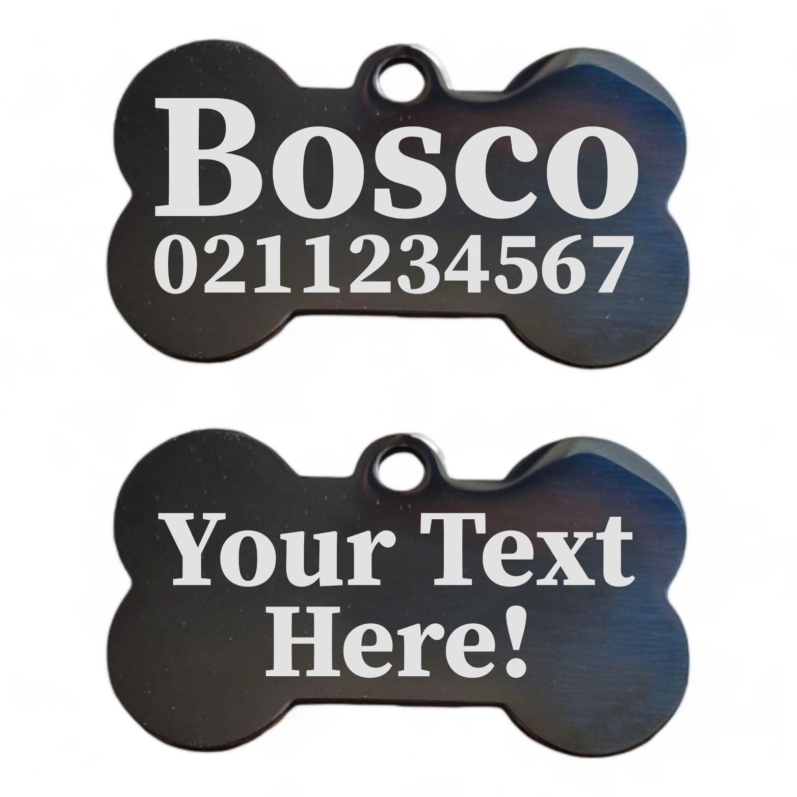 ⭐️Purr. Meow. Woof.⭐️ - Custom Text | Mirror Stainless | Bone Dog ID Pet Tag - Black / Small