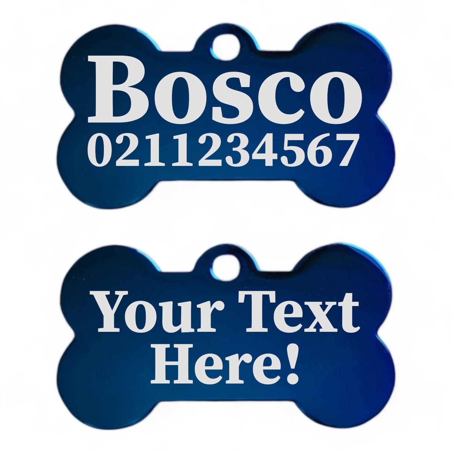 ⭐️Purr. Meow. Woof.⭐️ - Custom Text | Mirror Stainless | Bone Dog ID Pet Tag - MidnightBlue / Small