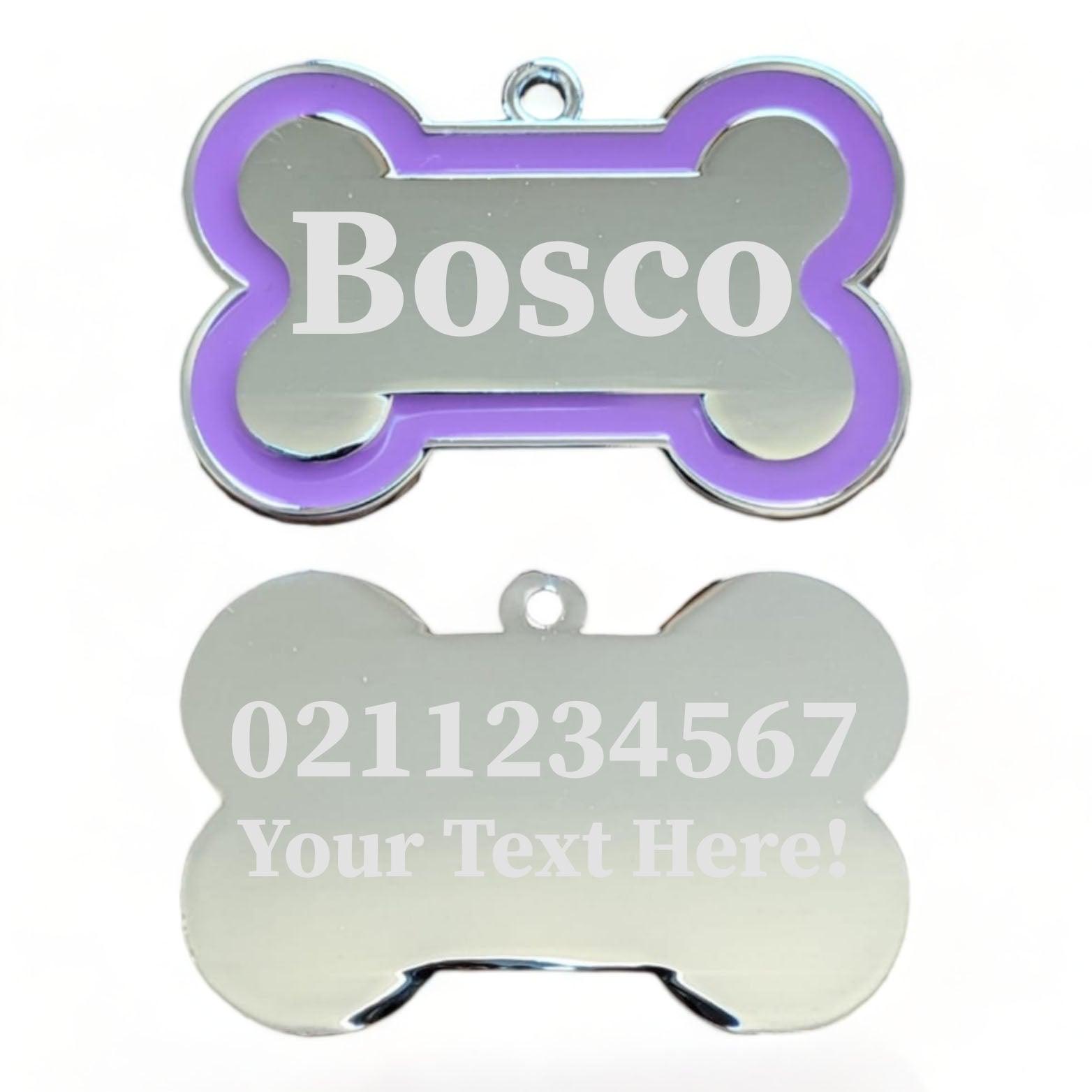 ⭐️Purr. Meow. Woof.⭐️ - Custom Text | Outline Bone | Dog ID Pet Tag - Purple
