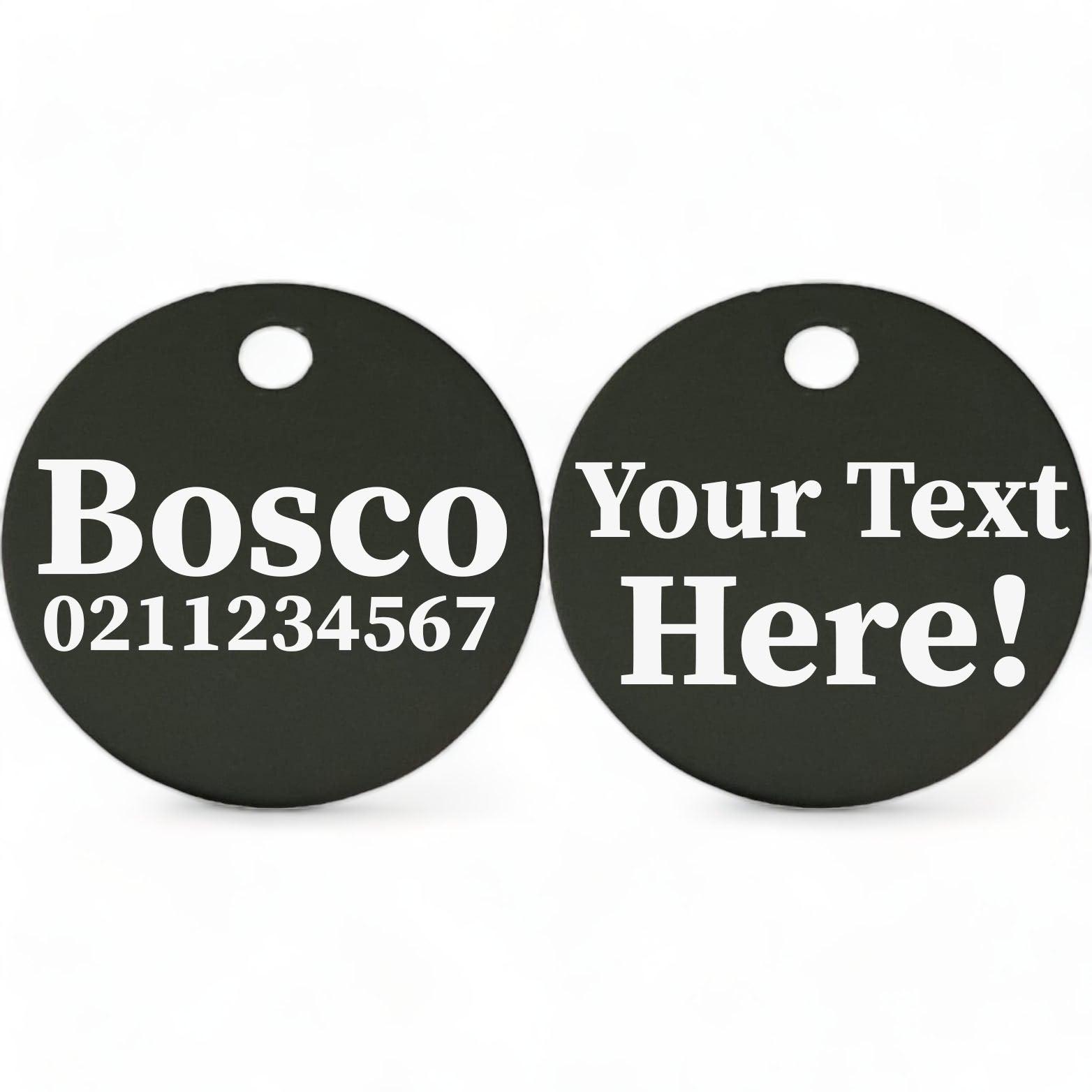 ⭐️Purr. Meow. Woof.⭐️ - Custom Text | Round Aluminium | Cat, Kitten & Dog ID Pet Tag - Black / Dog (Large)