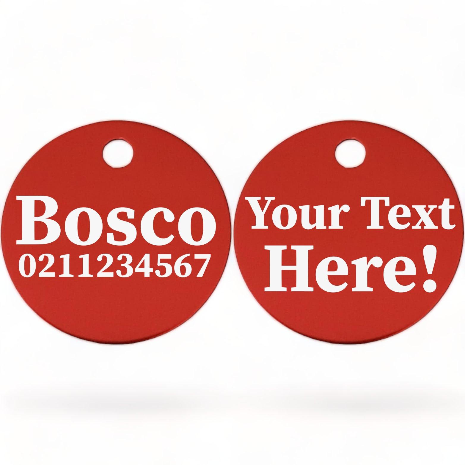 ⭐️Purr. Meow. Woof.⭐️ - Custom Text | Round Aluminium | Cat, Kitten & Dog ID Pet Tag - Firebrick / Dog (Large)