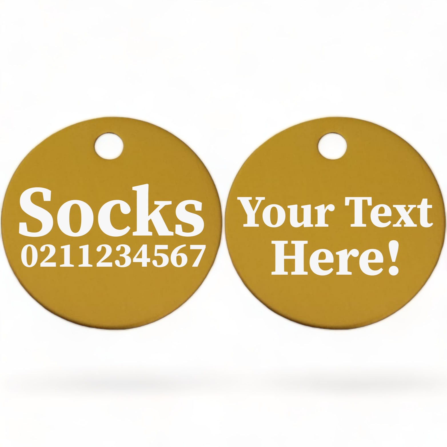 ⭐️Purr. Meow. Woof.⭐️ - Custom Text | Round Aluminium | Cat, Kitten & Dog ID Pet Tag - Gold / Cat (Small)