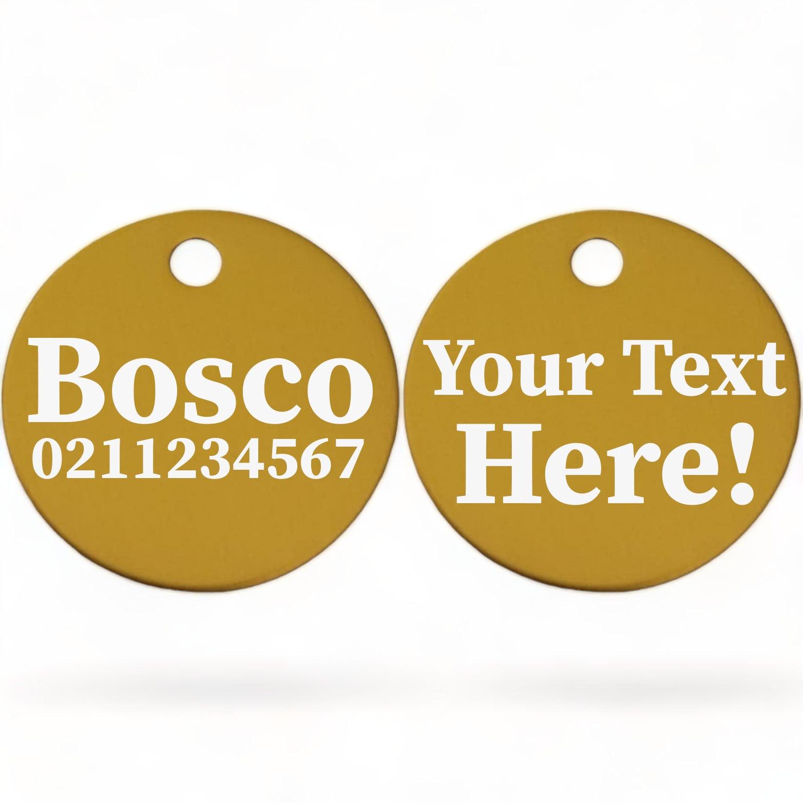 ⭐️Purr. Meow. Woof.⭐️ - Custom Text | Round Aluminium | Cat, Kitten & Dog ID Pet Tag - Gold / Dog (Large)