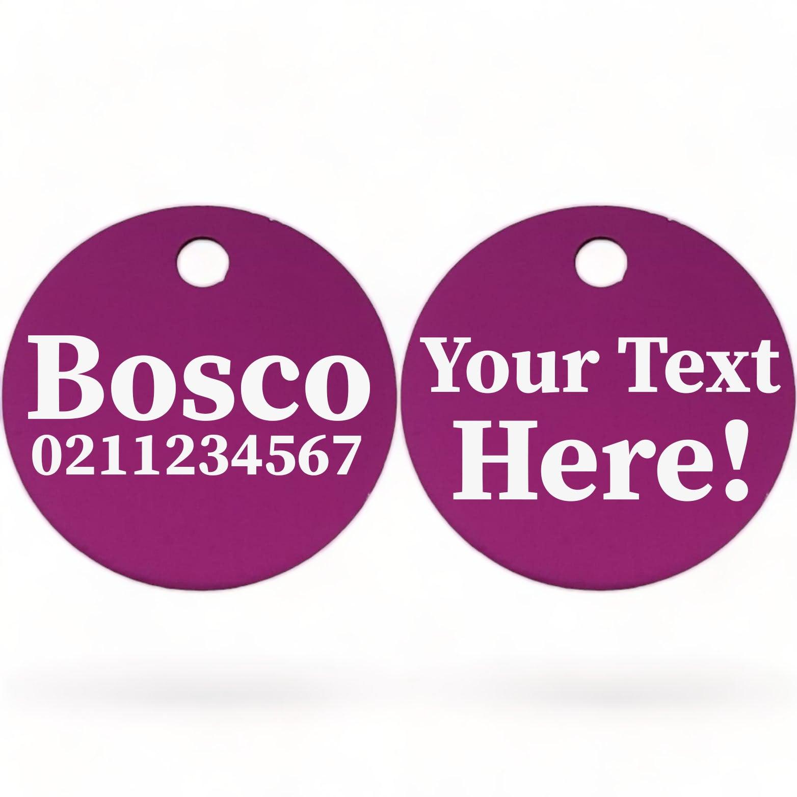 ⭐️Purr. Meow. Woof.⭐️ - Custom Text | Round Aluminium | Cat, Kitten & Dog ID Pet Tag - Purple / Dog (Large)