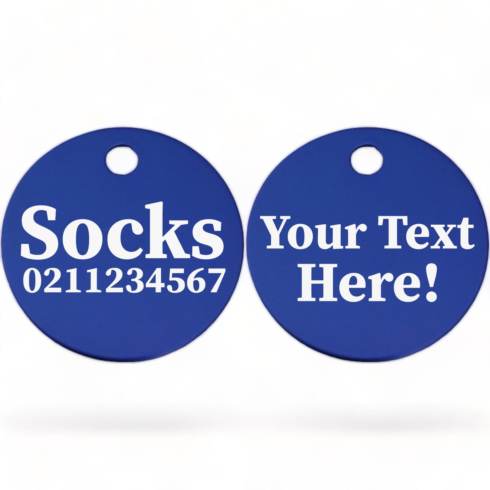 ⭐️Purr. Meow. Woof.⭐️ - Custom Text | Round Aluminium | Cat, Kitten & Dog ID Pet Tag - RoyalBlue / Cat (Small)