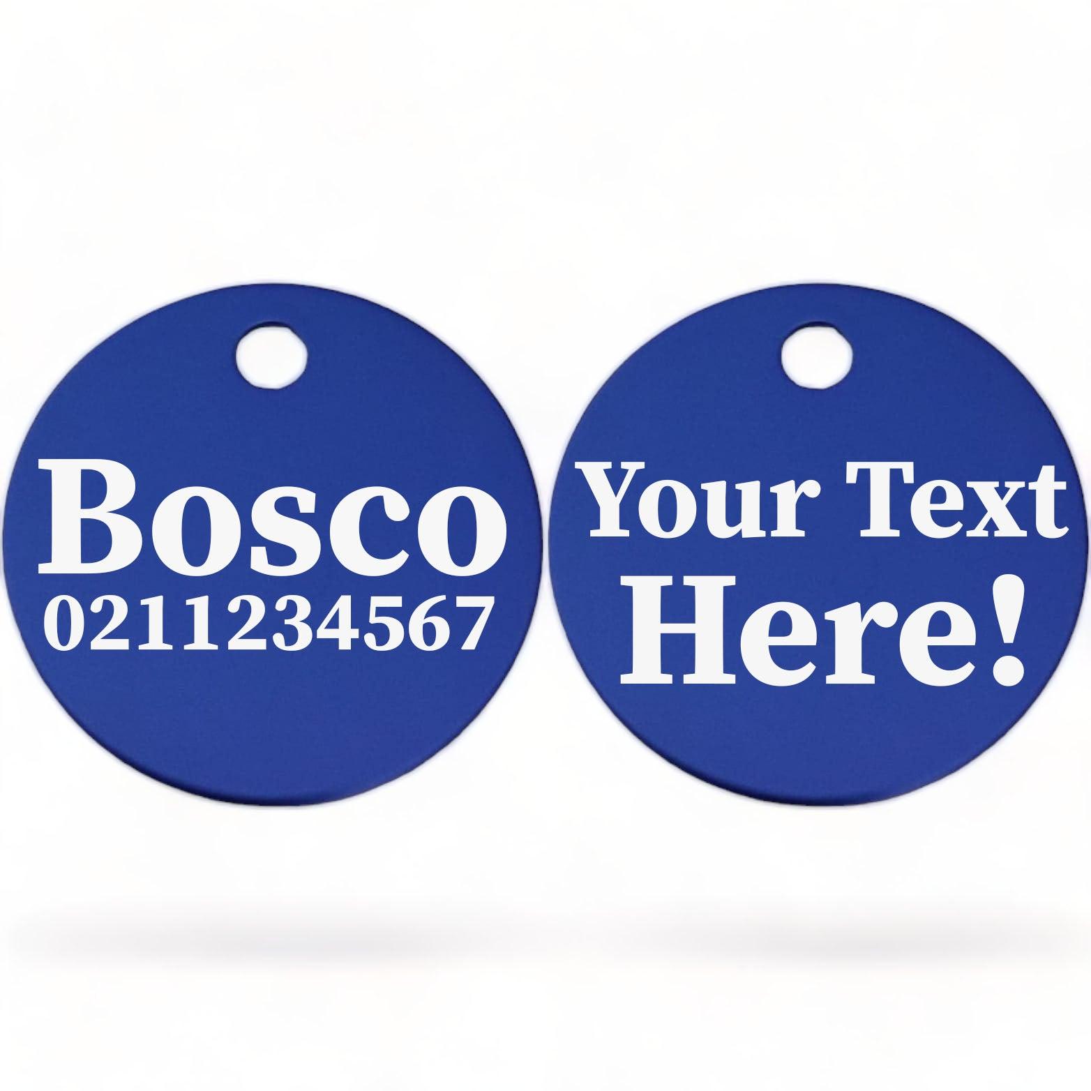 ⭐️Purr. Meow. Woof.⭐️ - Custom Text | Round Aluminium | Cat, Kitten & Dog ID Pet Tag - RoyalBlue / Dog (Large)