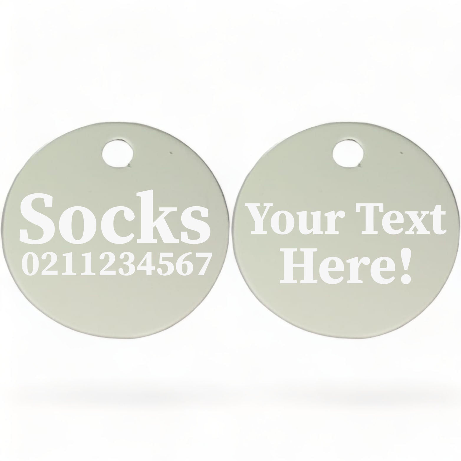 ⭐️Purr. Meow. Woof.⭐️ - Custom Text | Round Aluminium | Cat, Kitten & Dog ID Pet Tag - Silver / Cat (Small)