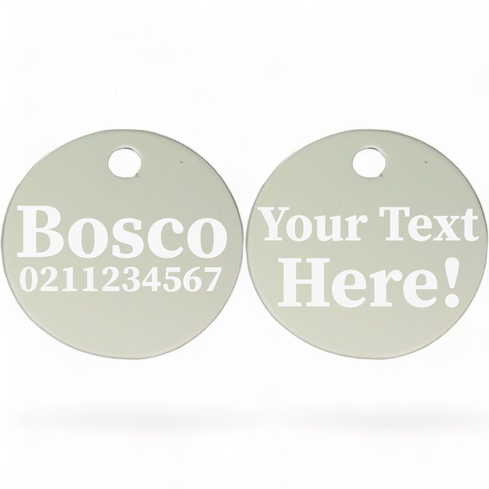 ⭐️Purr. Meow. Woof.⭐️ - Custom Text | Round Aluminium | Cat, Kitten & Dog ID Pet Tag - Silver / Dog (Large)