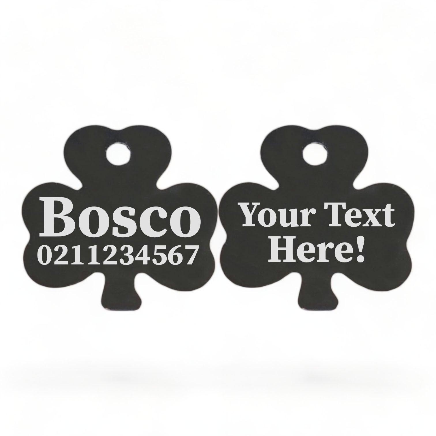 ⭐️Purr. Meow. Woof.⭐️ - Custom Text | Shamrock Aluminum | Cat, Kitten & Dog ID Pet Tag - Black