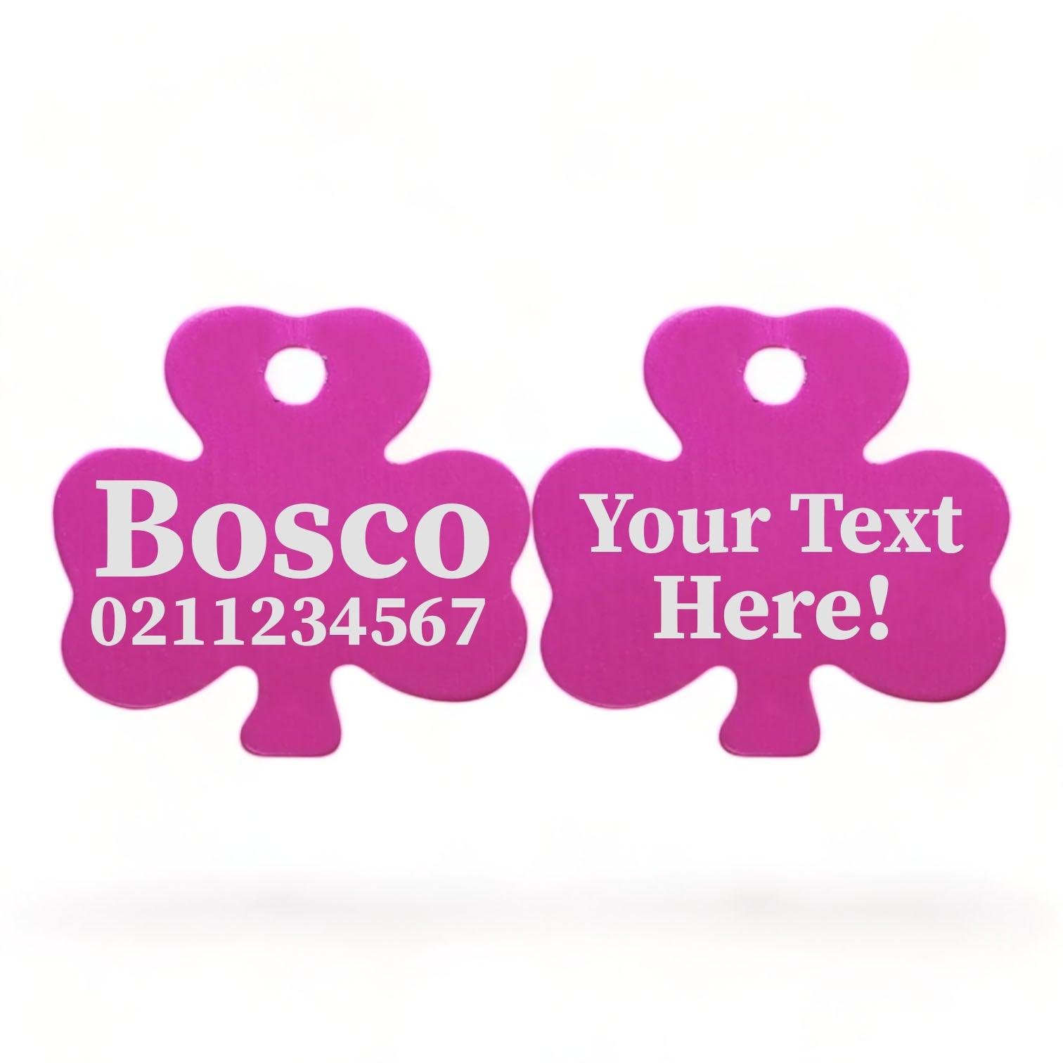 ⭐️Purr. Meow. Woof.⭐️ - Custom Text | Shamrock Aluminum | Cat, Kitten & Dog ID Pet Tag - DeepPink