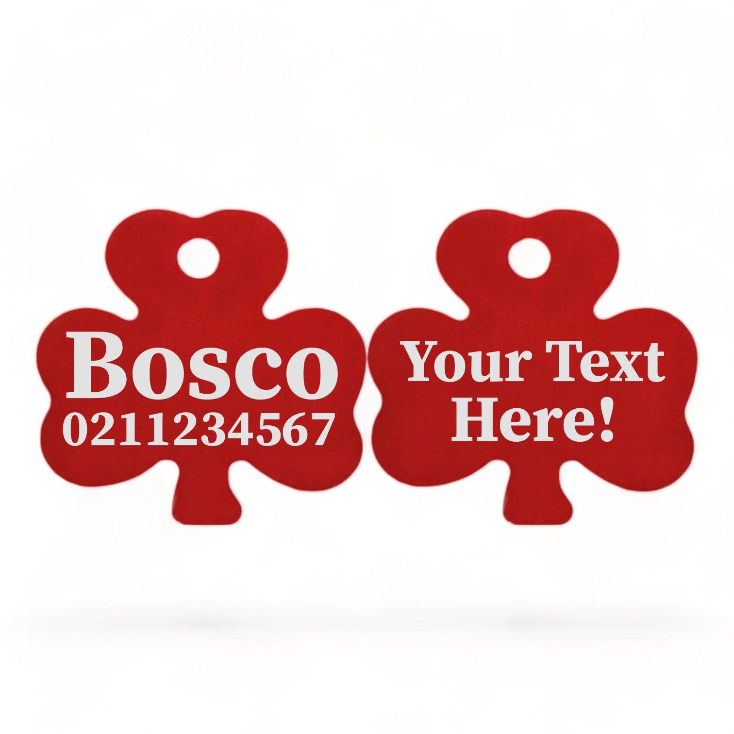 ⭐️Purr. Meow. Woof.⭐️ - Custom Text | Shamrock Aluminum | Cat, Kitten & Dog ID Pet Tag - Firebrick