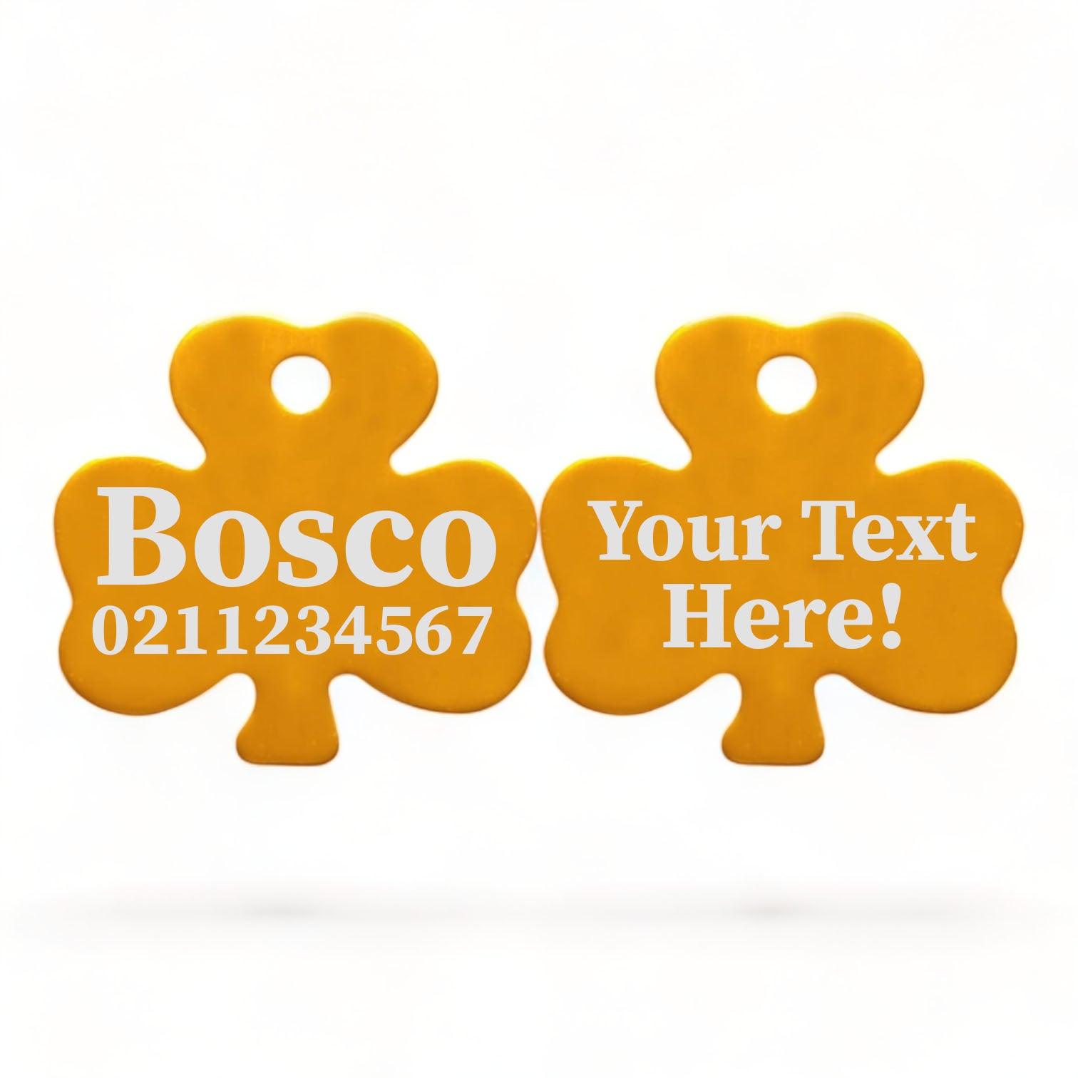 ⭐️Purr. Meow. Woof.⭐️ - Custom Text | Shamrock Aluminum | Cat, Kitten & Dog ID Pet Tag - Gold