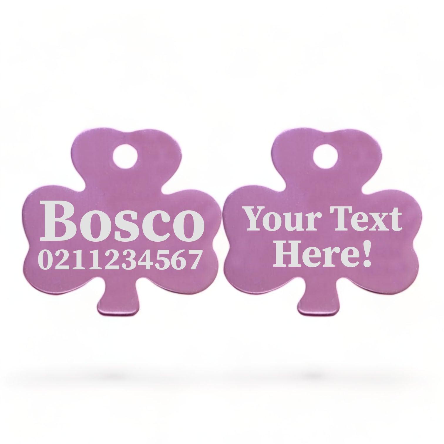 ⭐️Purr. Meow. Woof.⭐️ - Custom Text | Shamrock Aluminum | Cat, Kitten & Dog ID Pet Tag - LightPink