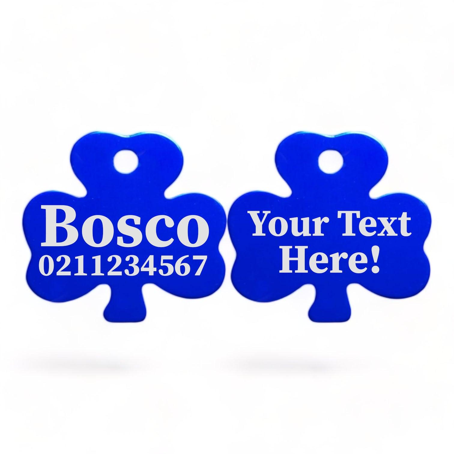 ⭐️Purr. Meow. Woof.⭐️ - Custom Text | Shamrock Aluminum | Cat, Kitten & Dog ID Pet Tag - RoyalBlue