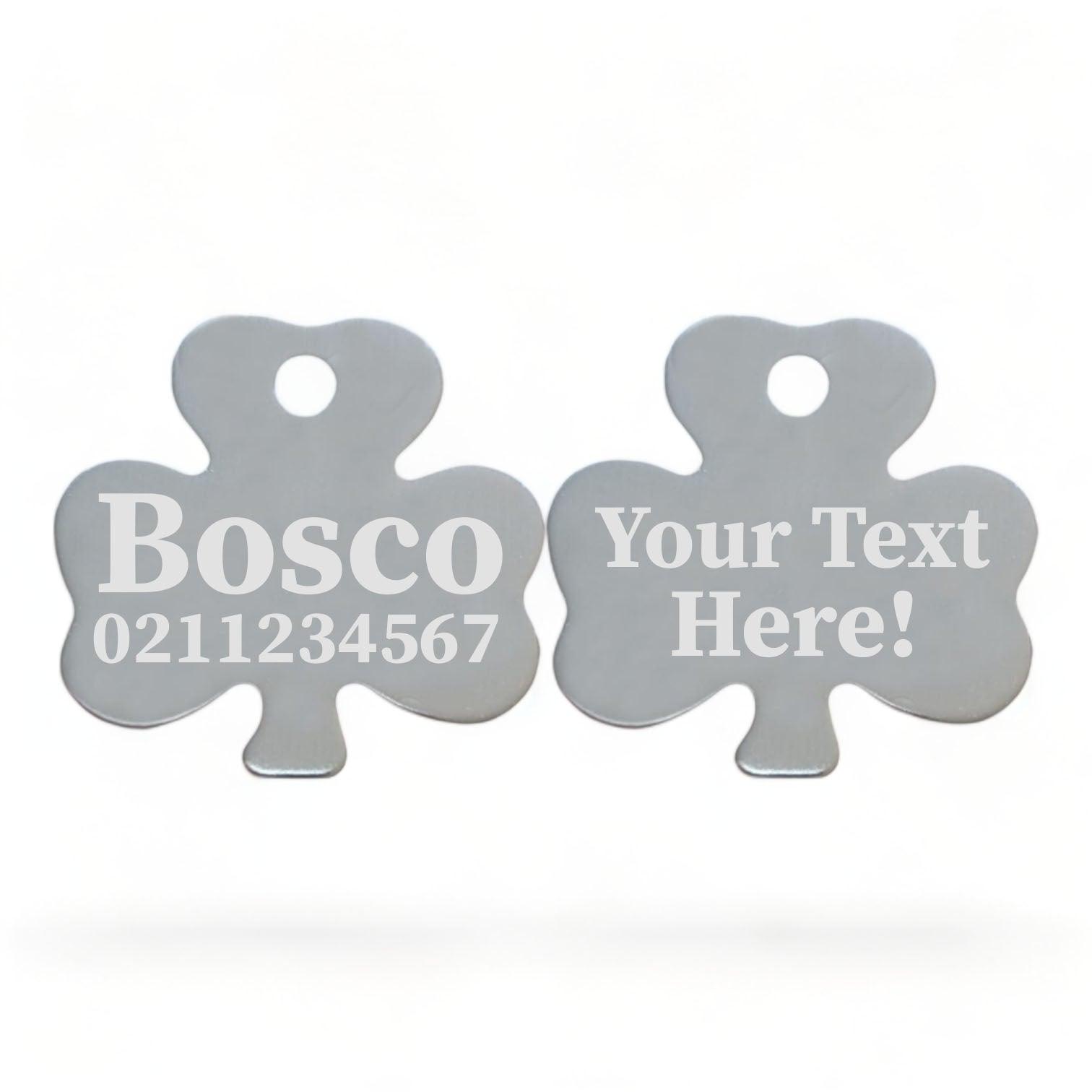 ⭐️Purr. Meow. Woof.⭐️ - Custom Text | Shamrock Aluminum | Cat, Kitten & Dog ID Pet Tag - Silver