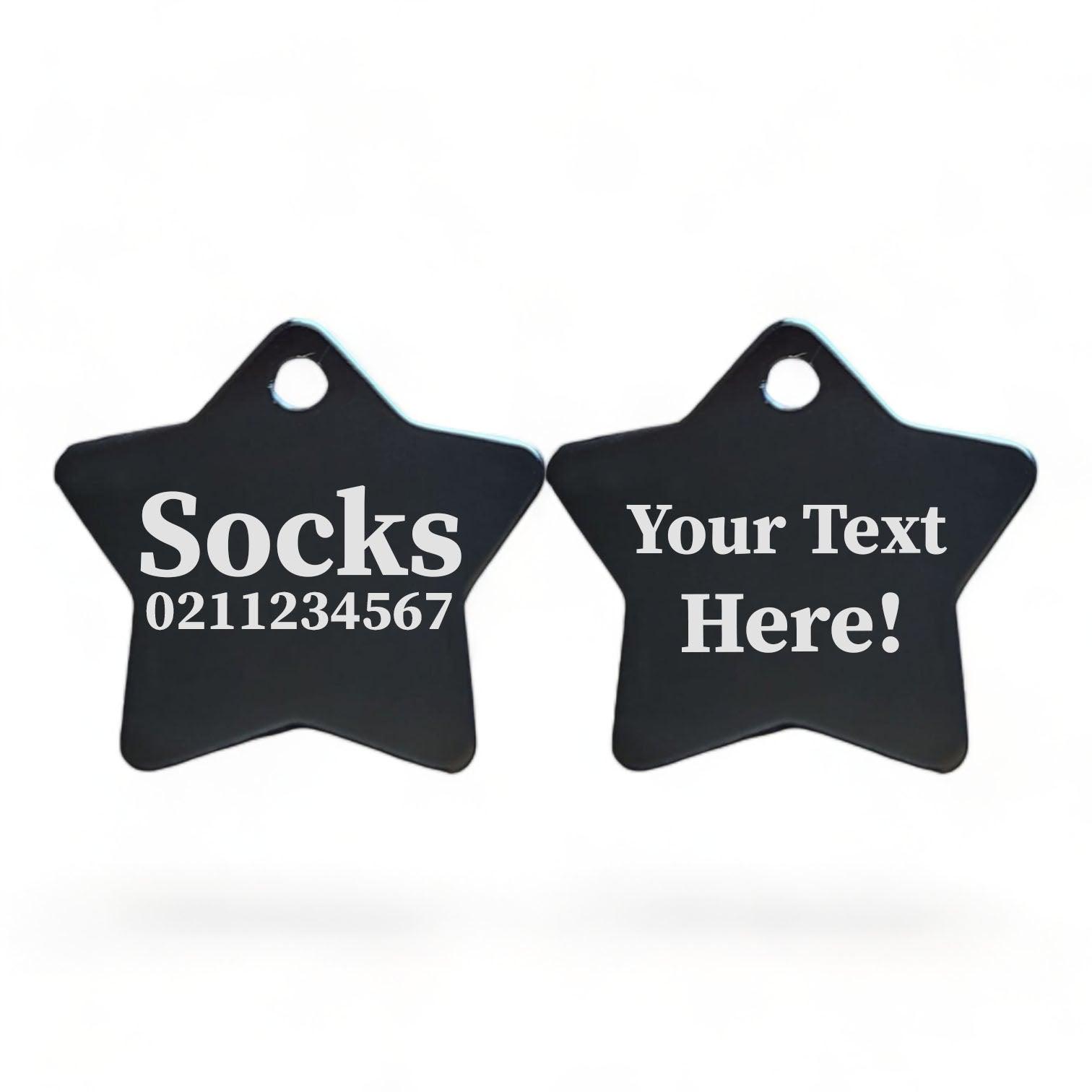 ⭐️Purr. Meow. Woof.⭐️ - Custom Text | Star Aluminum | Cat, Kitten & Dog ID Pet Tag - Black / Cat (Small)