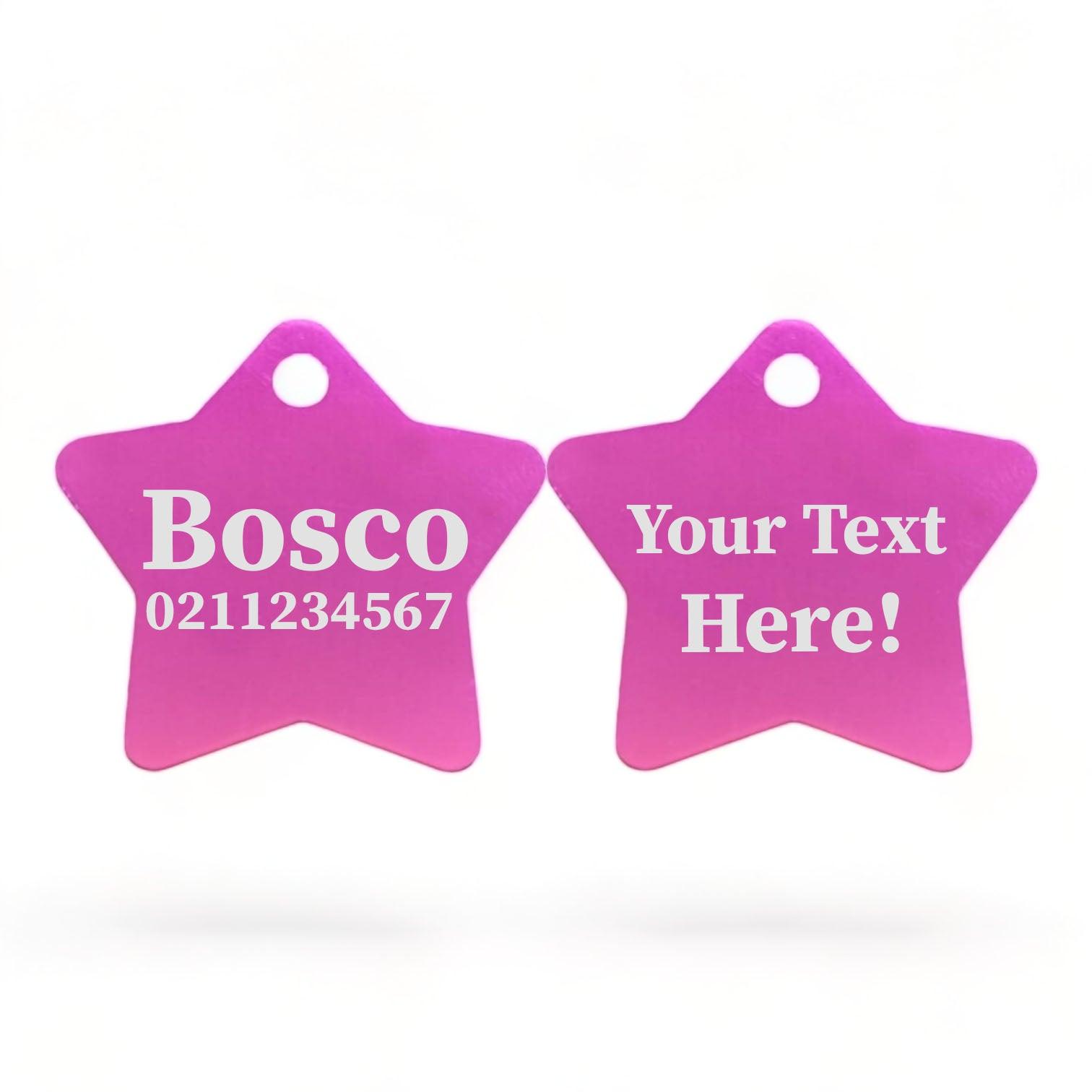 ⭐️Purr. Meow. Woof.⭐️ - Custom Text | Star Aluminum | Cat, Kitten & Dog ID Pet Tag - DeepPink / Dog (Large)