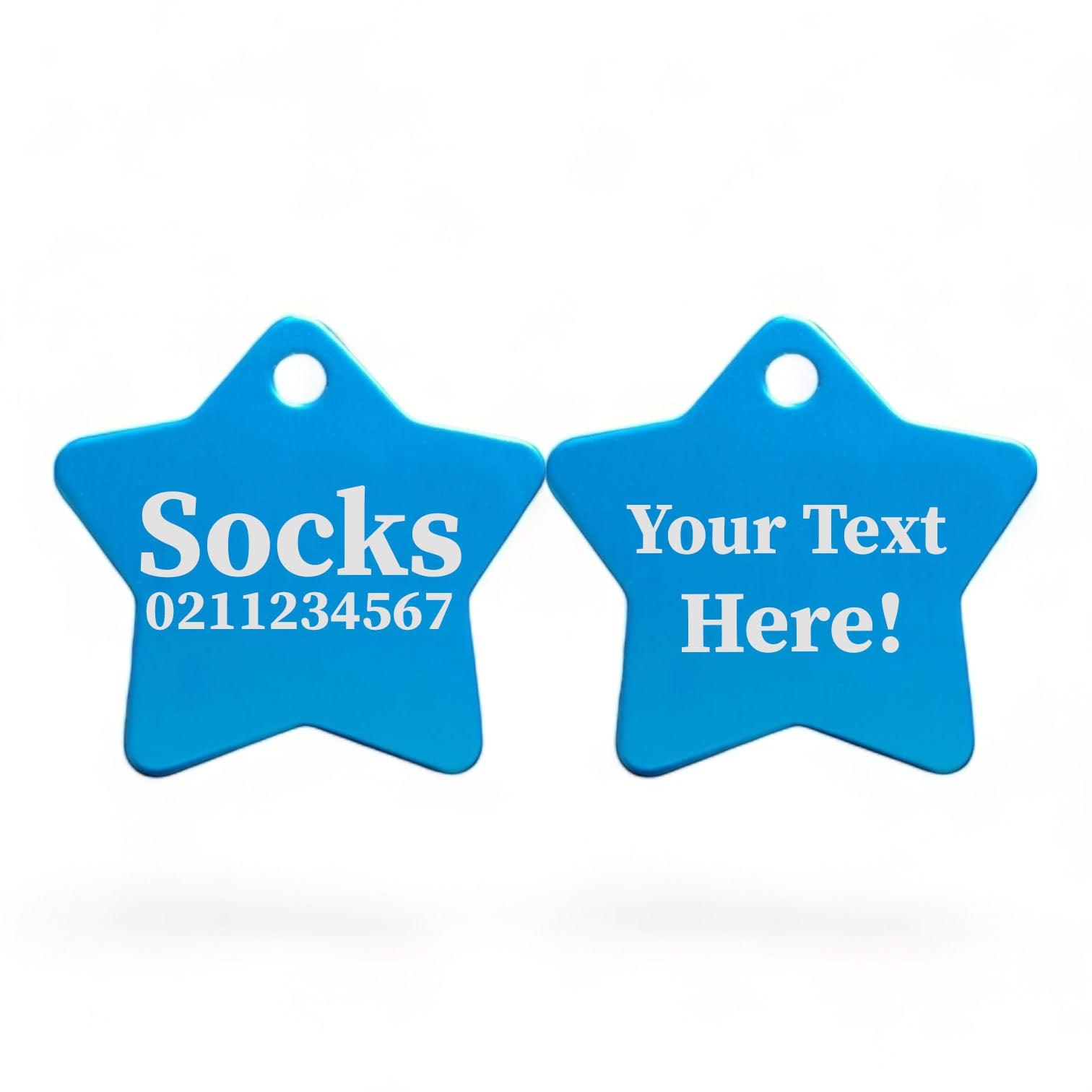⭐️Purr. Meow. Woof.⭐️ - Custom Text | Star Aluminum | Cat, Kitten & Dog ID Pet Tag - DodgerBlue / Cat (Small)