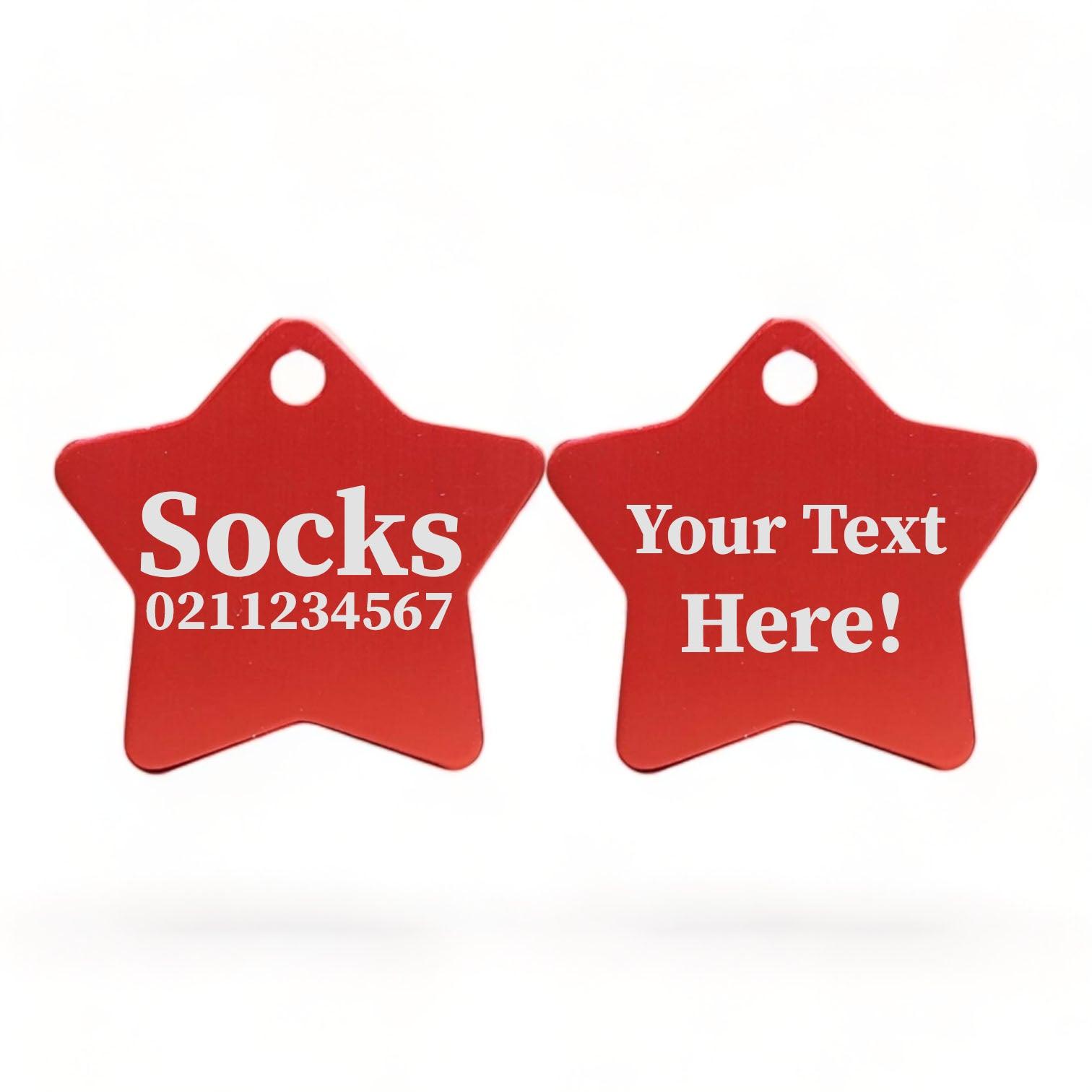 ⭐️Purr. Meow. Woof.⭐️ - Custom Text | Star Aluminum | Cat, Kitten & Dog ID Pet Tag - Firebrick / Cat (Small)