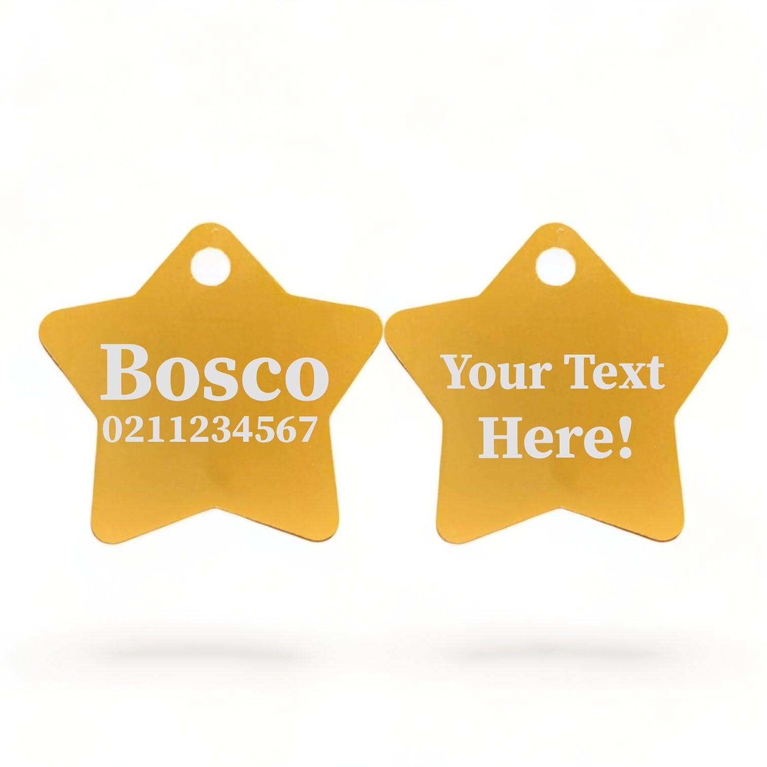 ⭐️Purr. Meow. Woof.⭐️ - Custom Text | Star Aluminum | Cat, Kitten & Dog ID Pet Tag - Gold / Dog (Large)