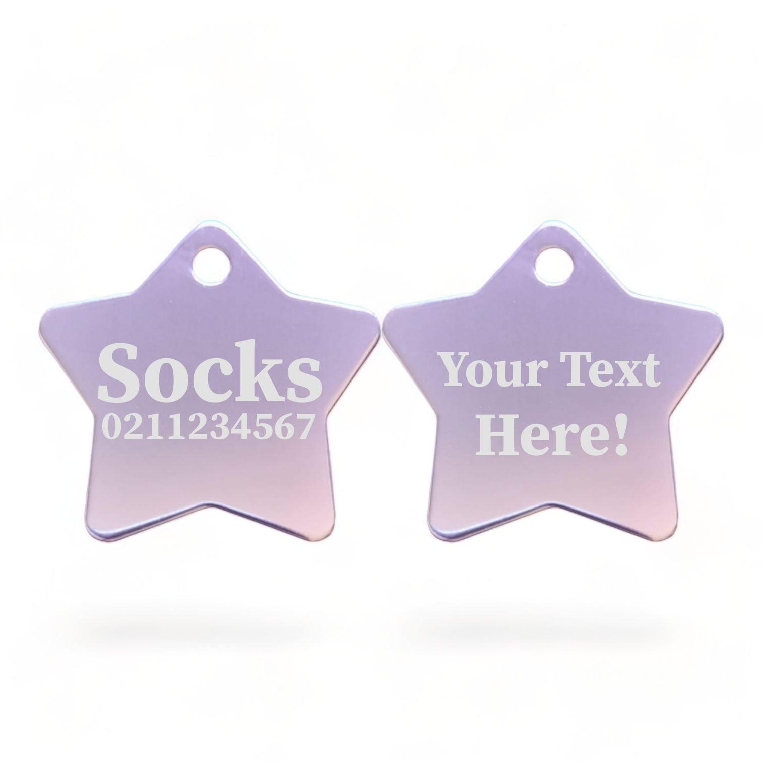 ⭐️Purr. Meow. Woof.⭐️ - Custom Text | Star Aluminum | Cat, Kitten & Dog ID Pet Tag - LightPink / Cat (Small)