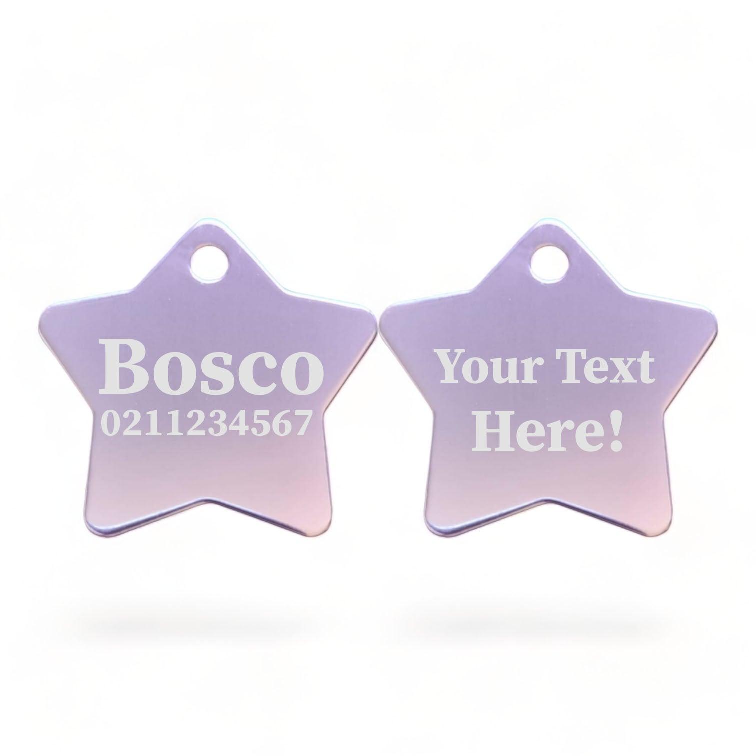 ⭐️Purr. Meow. Woof.⭐️ - Custom Text | Star Aluminum | Cat, Kitten & Dog ID Pet Tag - LightPink / Dog (Large)