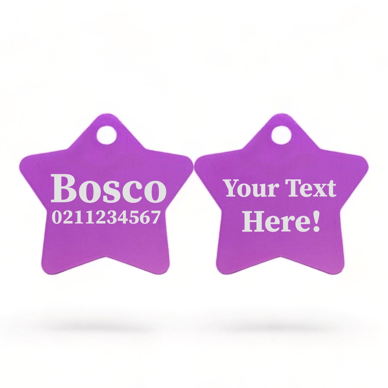 ⭐️Purr. Meow. Woof.⭐️ - Custom Text | Star Aluminum | Cat, Kitten & Dog ID Pet Tag - Purple / Dog (Large)