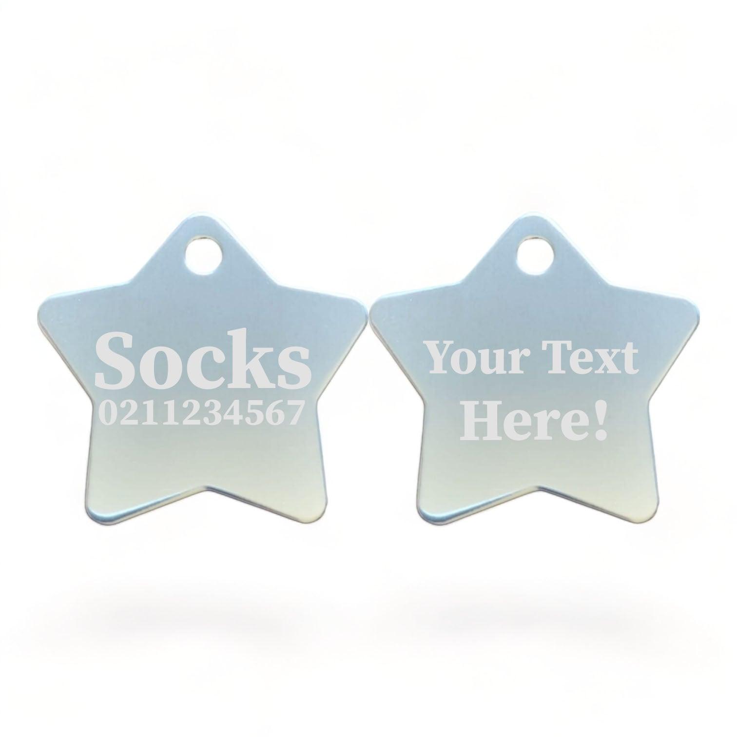 ⭐️Purr. Meow. Woof.⭐️ - Custom Text | Star Aluminum | Cat, Kitten & Dog ID Pet Tag - Silver / Cat (Small)