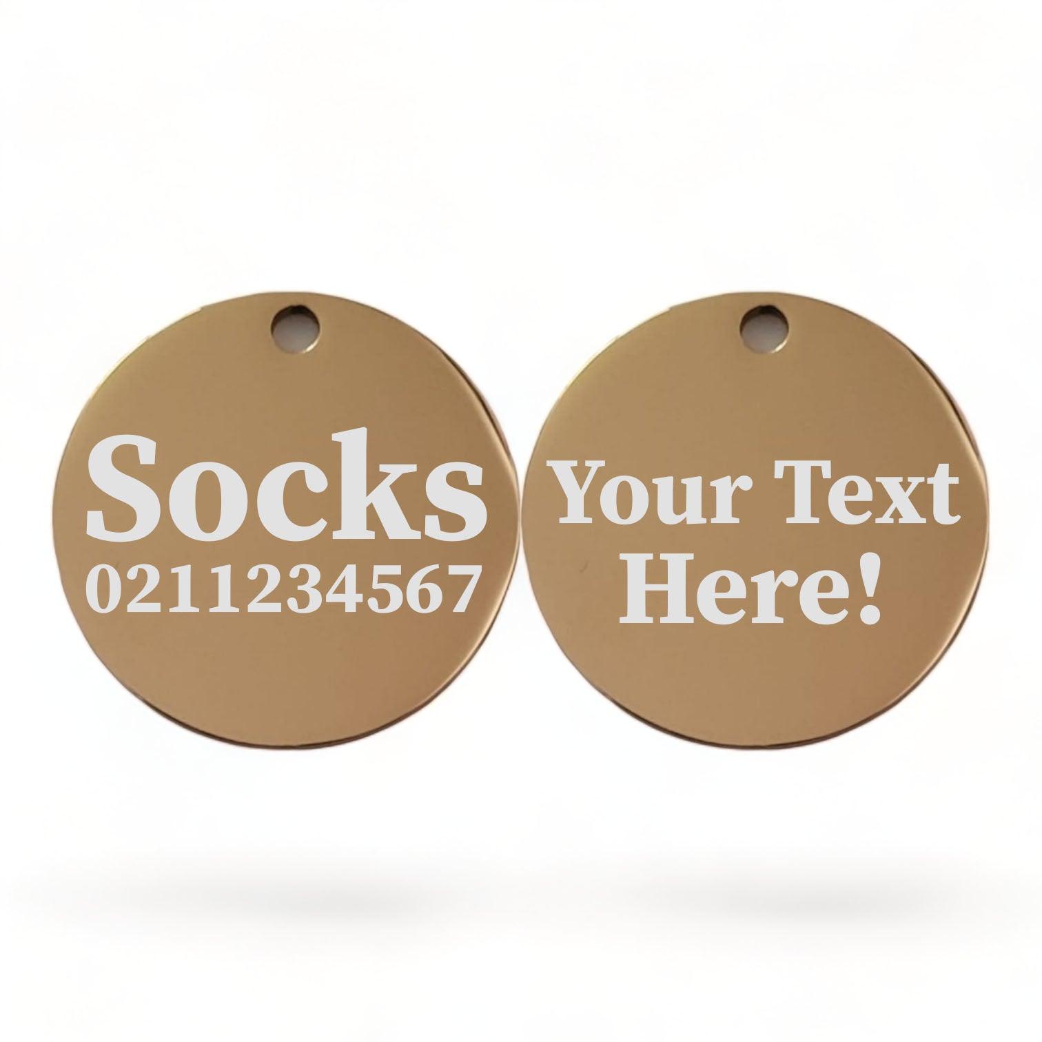 ⭐️Purr. Meow. Woof.⭐️ - Custom Text Round | Mirror Stainless | Cat ID Pet Tag - BurlyWood