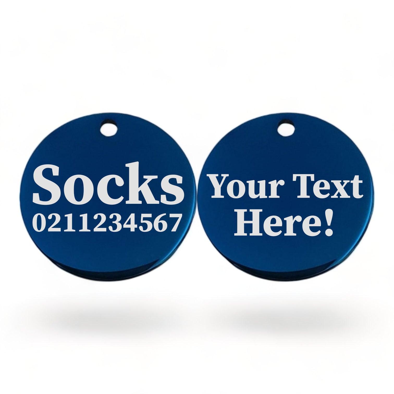 ⭐️Purr. Meow. Woof.⭐️ - Custom Text Round | Mirror Stainless | Cat ID Pet Tag - MidnightBlue