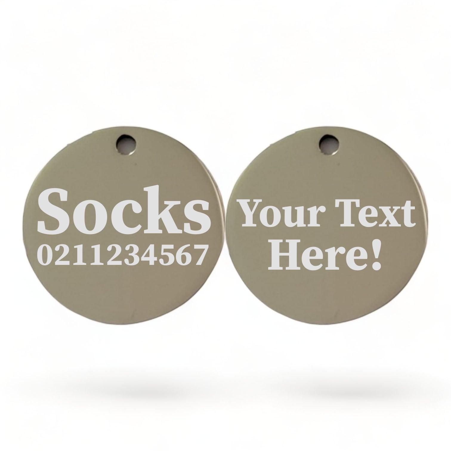 ⭐️Purr. Meow. Woof.⭐️ - Custom Text Round | Mirror Stainless | Cat ID Pet Tag - Silver