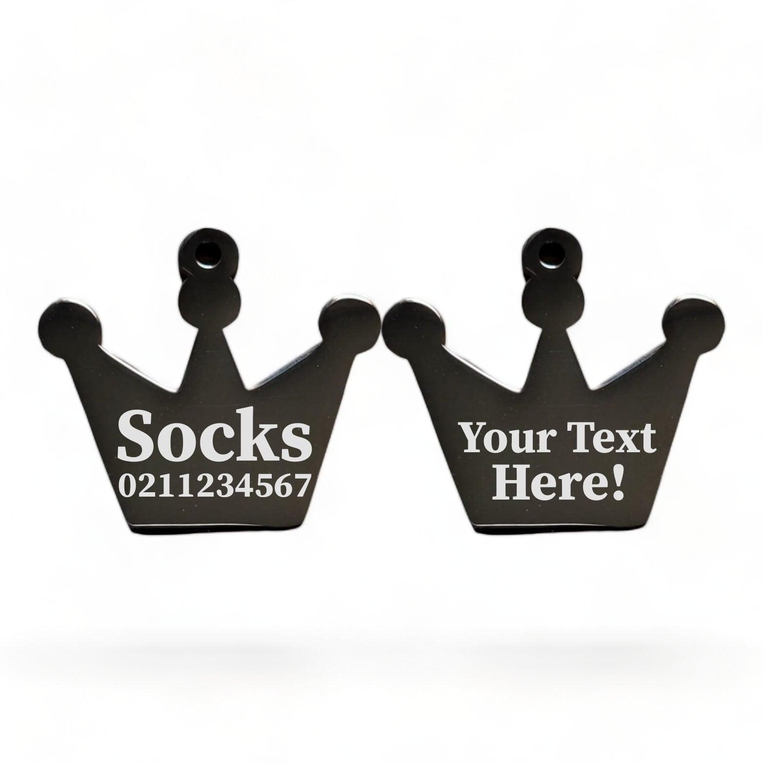 ⭐️Purr. Meow. Woof.⭐️ - Custom Text Royal Crown | Mirror Stainless | Cat & Dog ID Pet Tag - Black