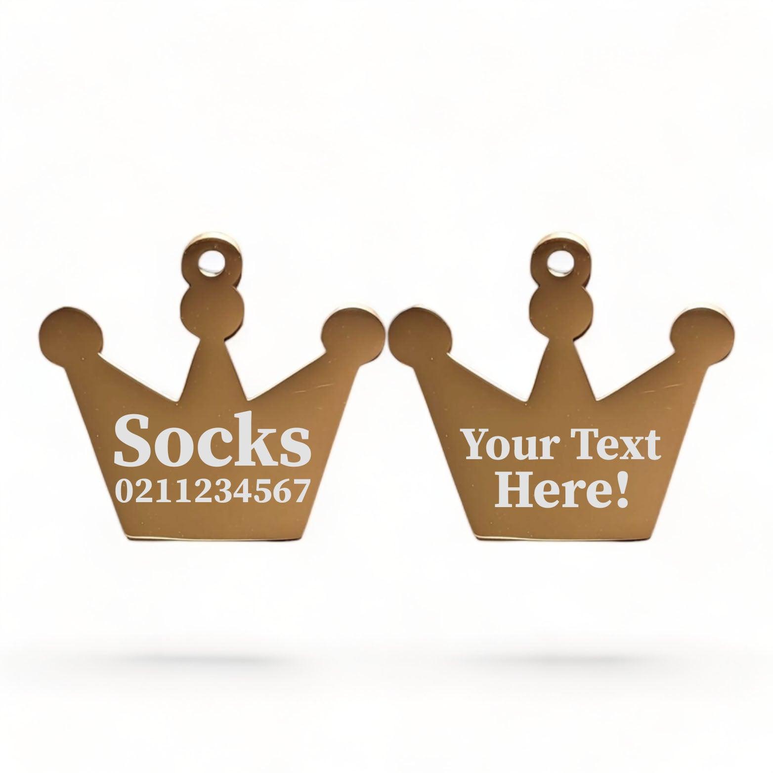 ⭐️Purr. Meow. Woof.⭐️ - Custom Text Royal Crown | Mirror Stainless | Cat & Dog ID Pet Tag - BurlyWood