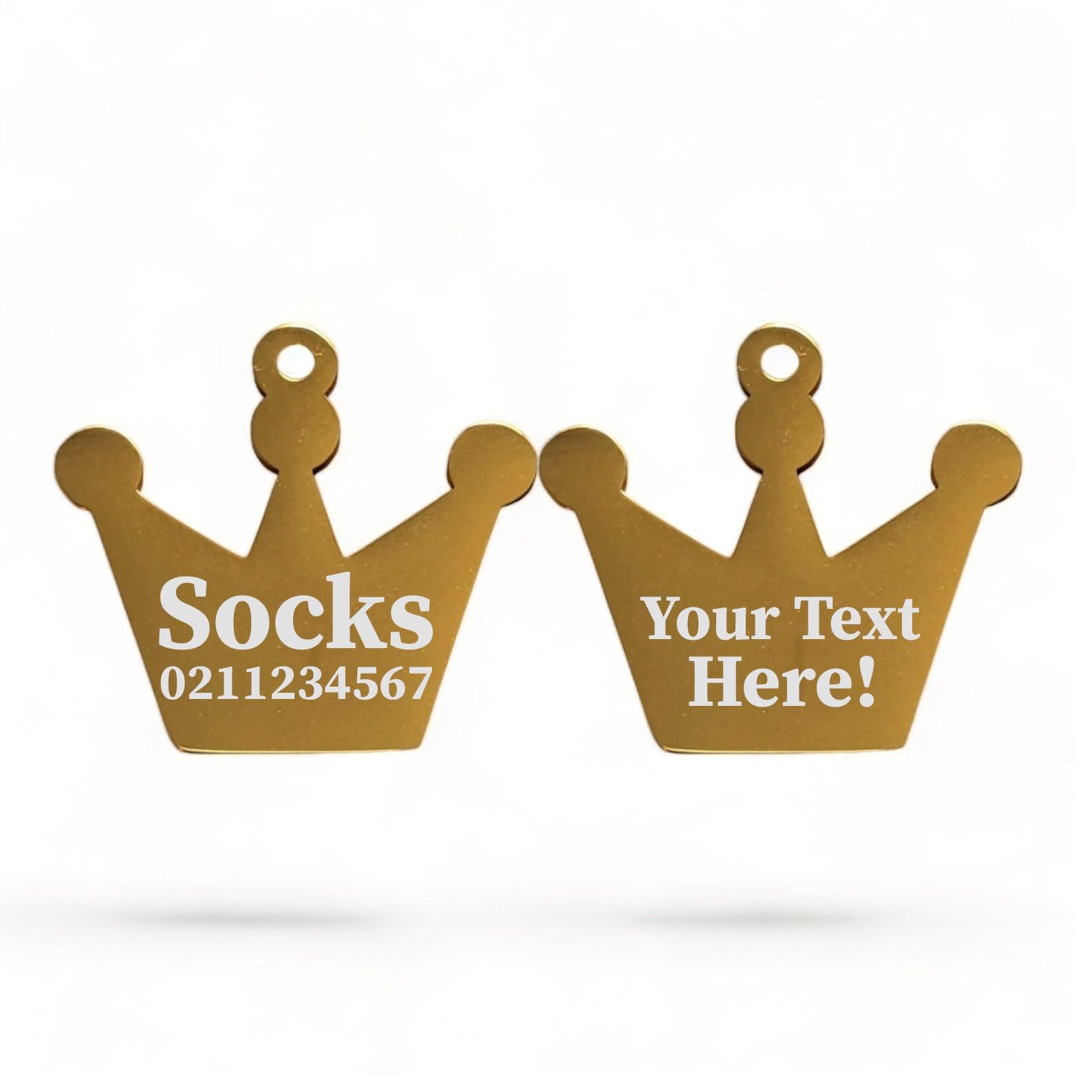 ⭐️Purr. Meow. Woof.⭐️ - Custom Text Royal Crown | Mirror Stainless | Cat & Dog ID Pet Tag - Gold