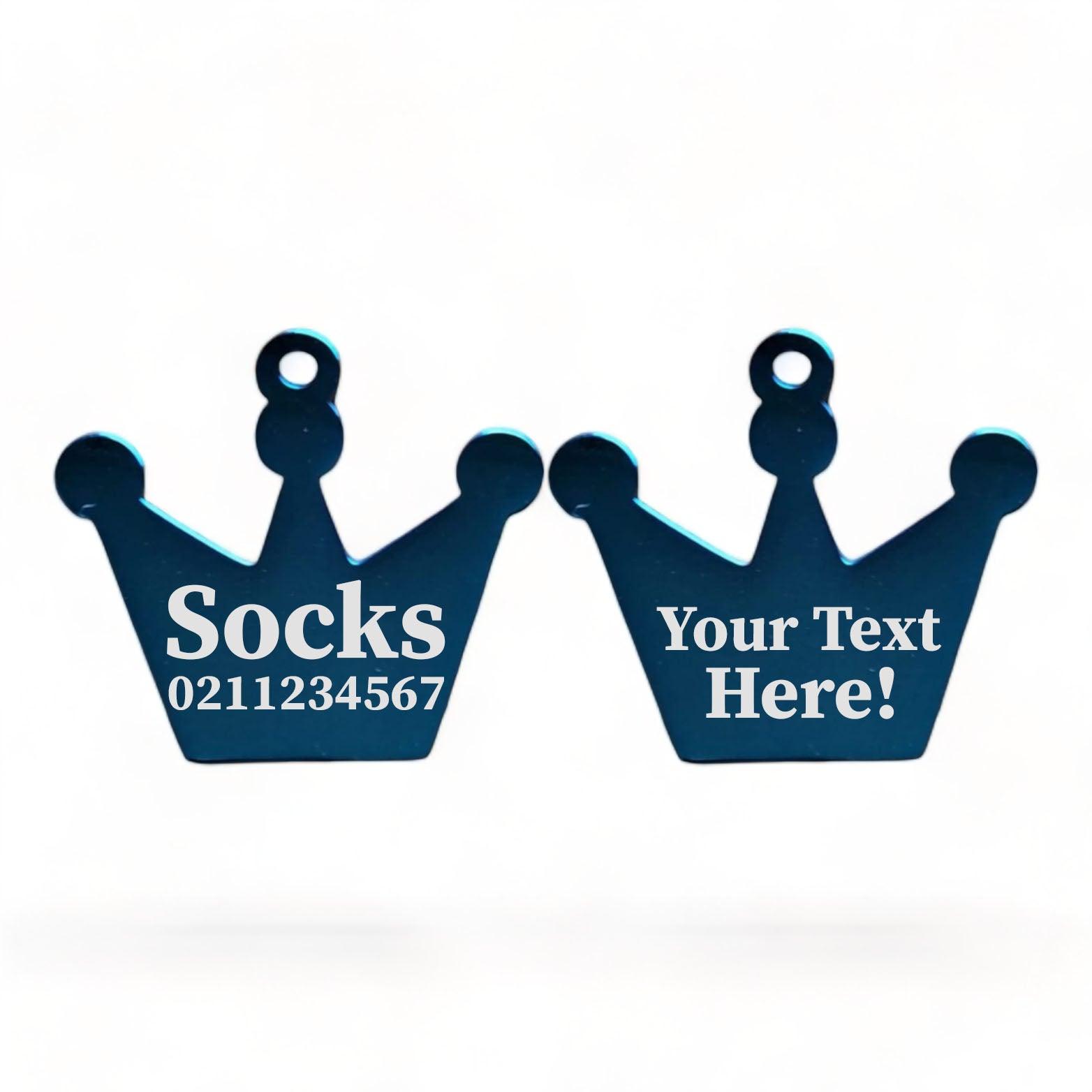 ⭐️Purr. Meow. Woof.⭐️ - Custom Text Royal Crown | Mirror Stainless | Cat & Dog ID Pet Tag - MidnightBlue