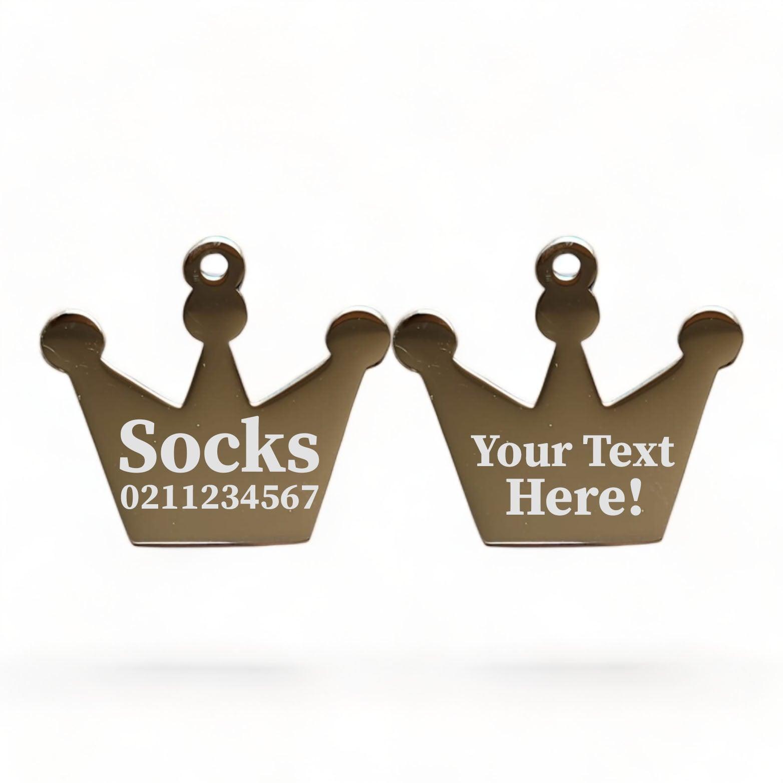 ⭐️Purr. Meow. Woof.⭐️ - Custom Text Royal Crown | Mirror Stainless | Cat & Dog ID Pet Tag - Silver