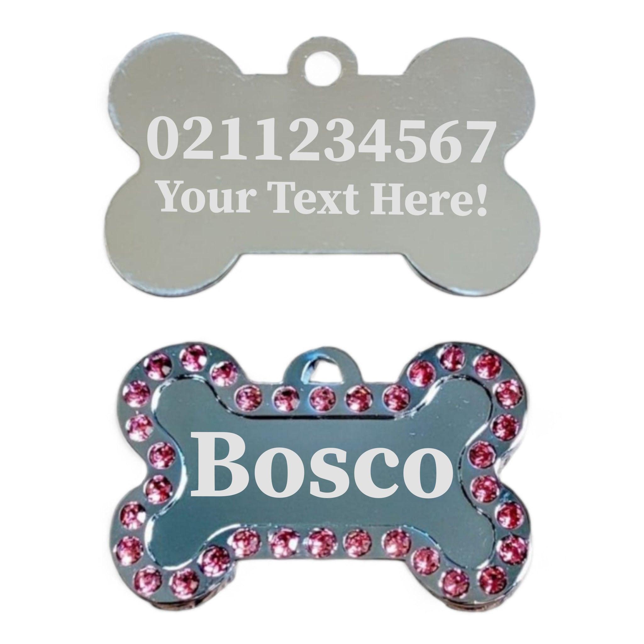 ⭐️Purr. Meow. Woof.⭐️ - Custom Text Sparkly Bone Dog ID Pet Tag - LightPink