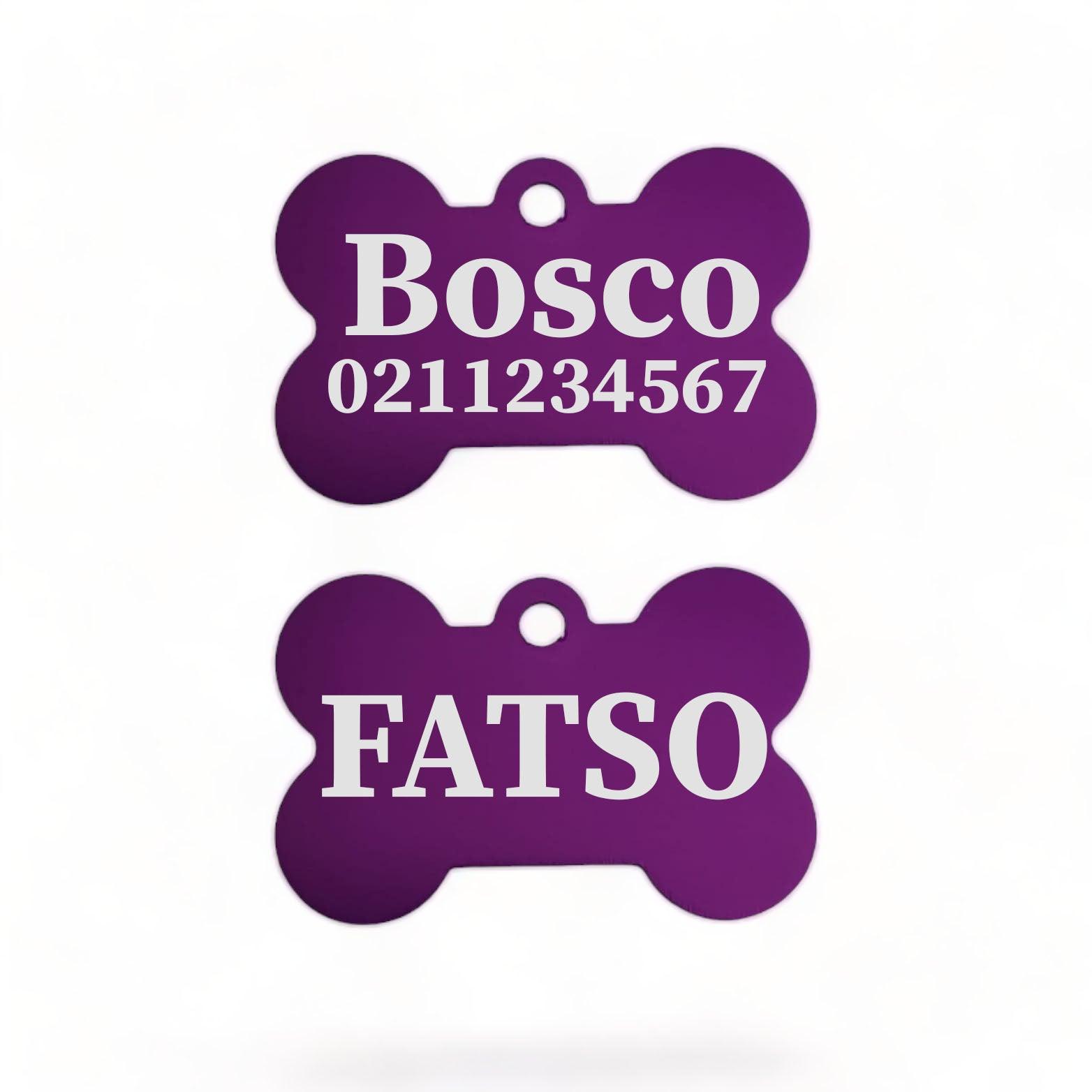 ⭐️Purr. Meow. Woof.⭐️ - FATSO | Bone Aluminium | Dog ID Pet Tag - Purple