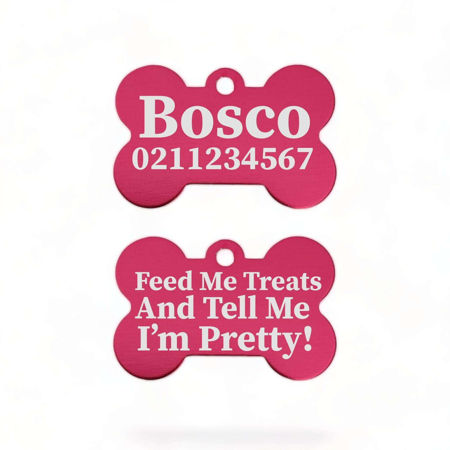 ⭐️Purr. Meow. Woof.⭐️ - Feed Me Treats & Tell Me I'm Pretty Dog | Bone Aluminium | Dog ID Pet Tag - DeepPink