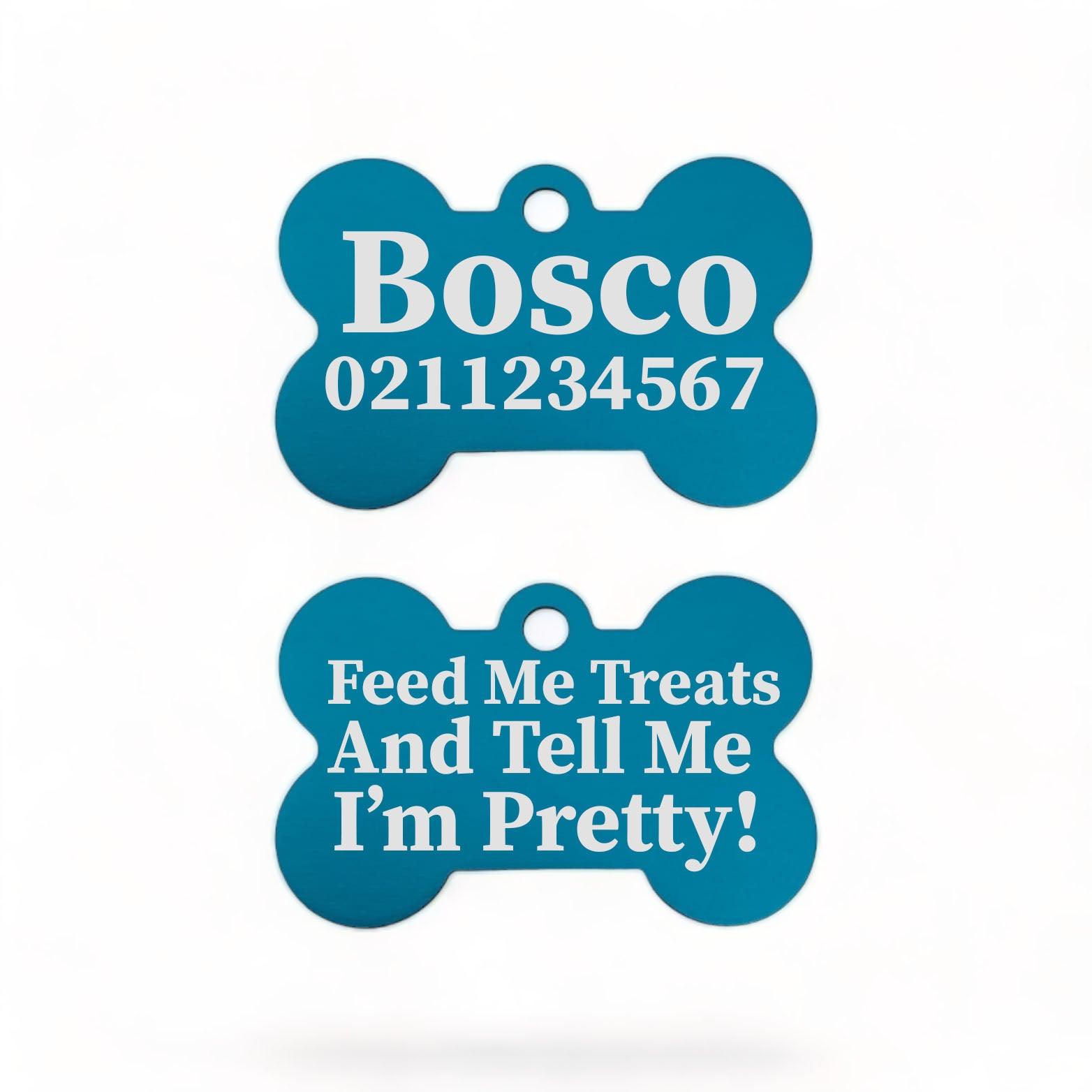 ⭐️Purr. Meow. Woof.⭐️ - Feed Me Treats & Tell Me I'm Pretty Dog | Bone Aluminium | Dog ID Pet Tag - DodgerBlue