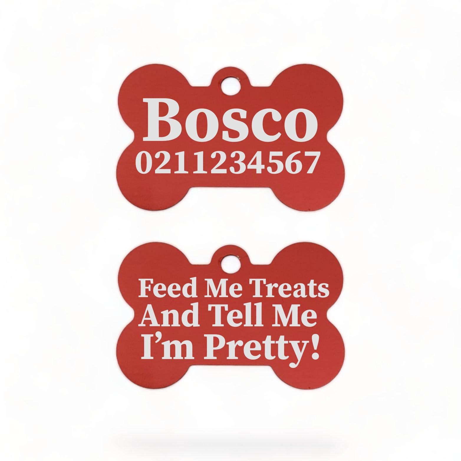 ⭐️Purr. Meow. Woof.⭐️ - Feed Me Treats & Tell Me I'm Pretty Dog | Bone Aluminium | Dog ID Pet Tag - FireBrick