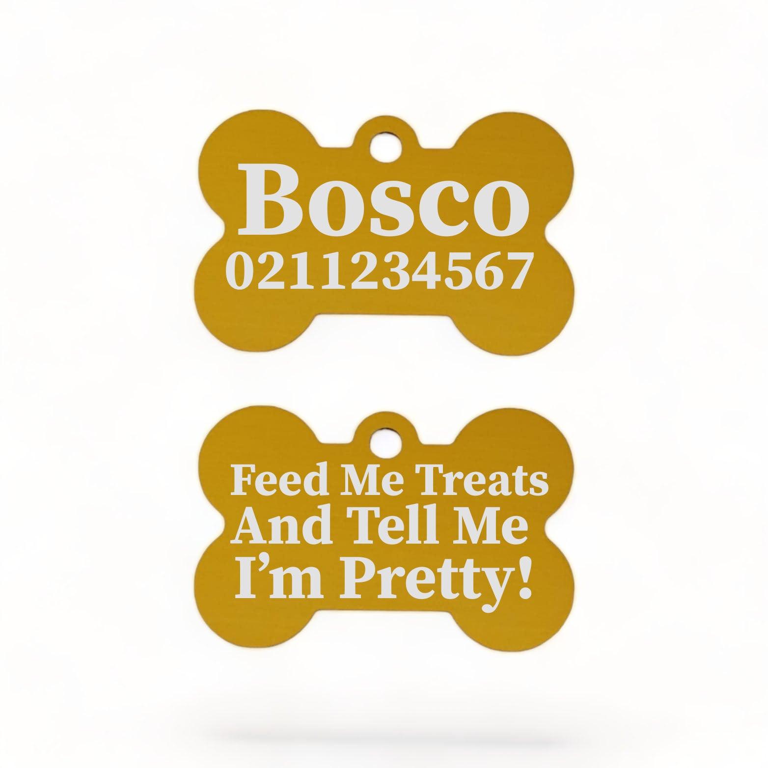 ⭐️Purr. Meow. Woof.⭐️ - Feed Me Treats & Tell Me I'm Pretty Dog | Bone Aluminium | Dog ID Pet Tag - Gold
