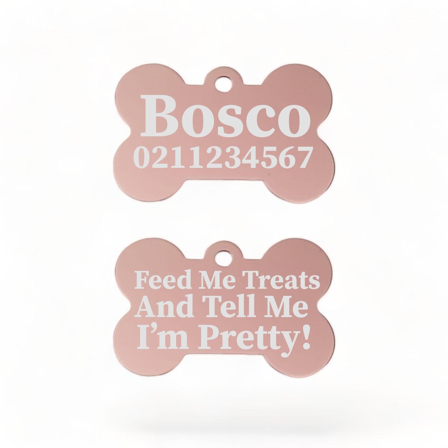 ⭐️Purr. Meow. Woof.⭐️ - Feed Me Treats & Tell Me I'm Pretty Dog | Bone Aluminium | Dog ID Pet Tag - LightPink