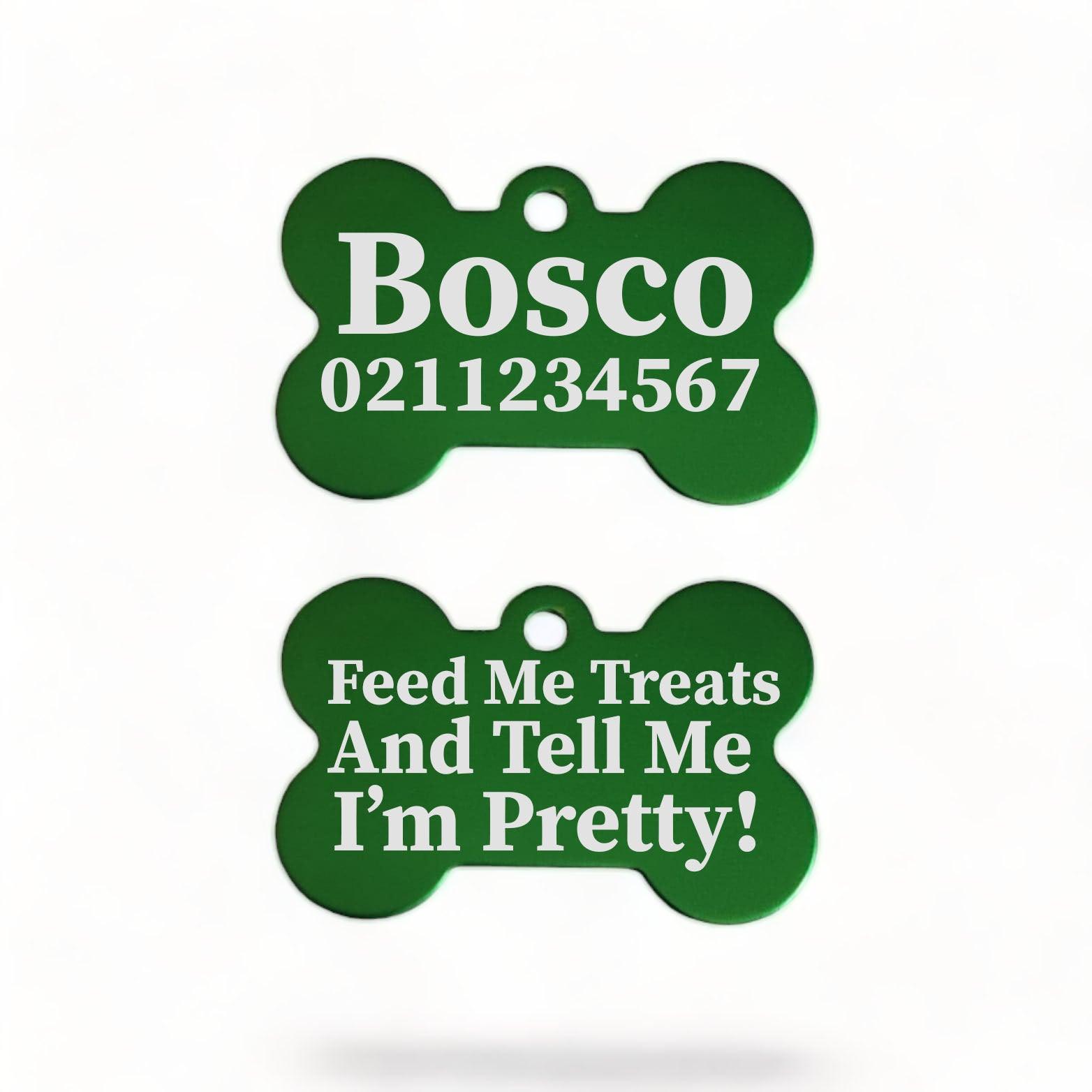 ⭐️Purr. Meow. Woof.⭐️ - Feed Me Treats & Tell Me I'm Pretty Dog | Bone Aluminium | Dog ID Pet Tag - MediumSpringGreen