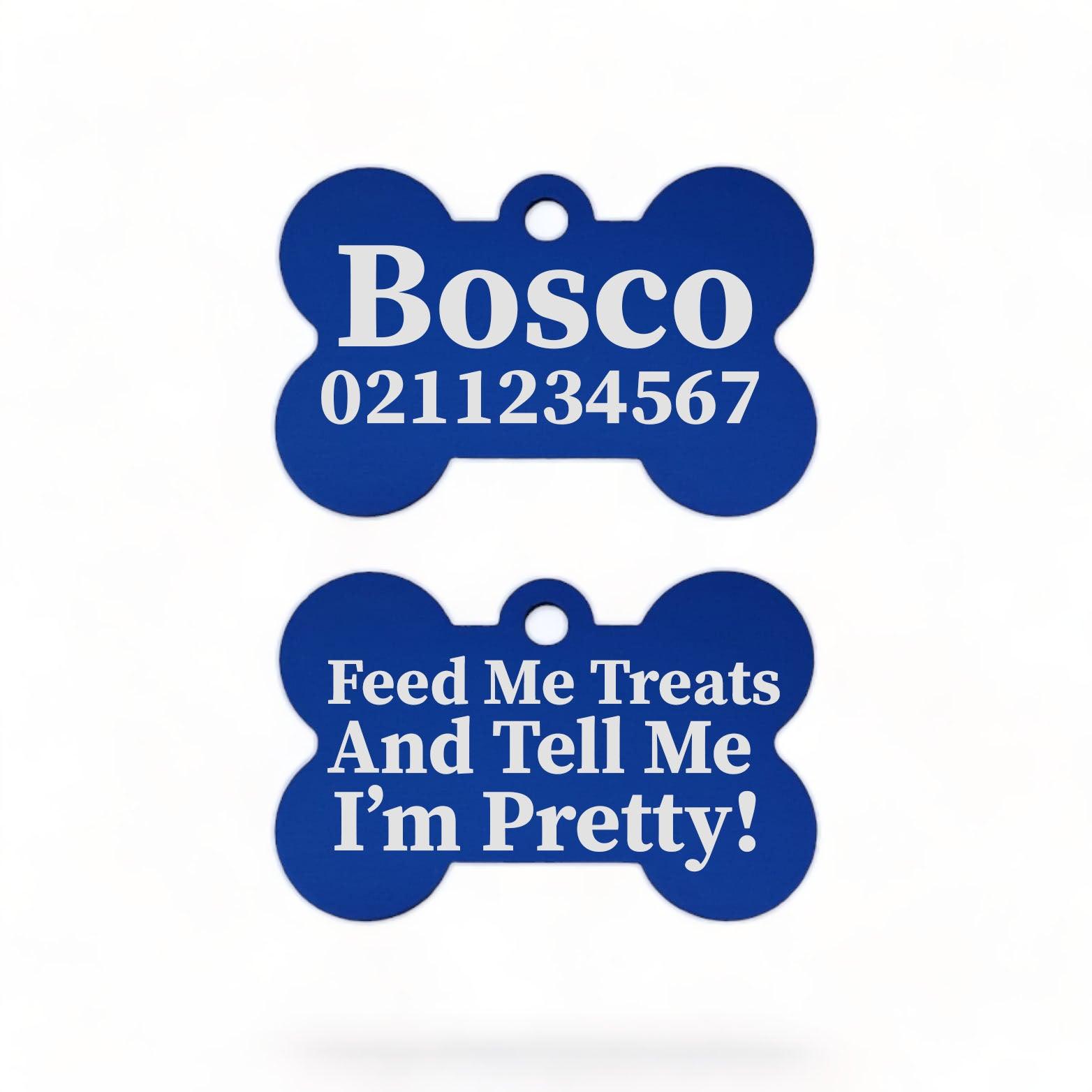 ⭐️Purr. Meow. Woof.⭐️ - Feed Me Treats & Tell Me I'm Pretty Dog | Bone Aluminium | Dog ID Pet Tag - RoyalBlue
