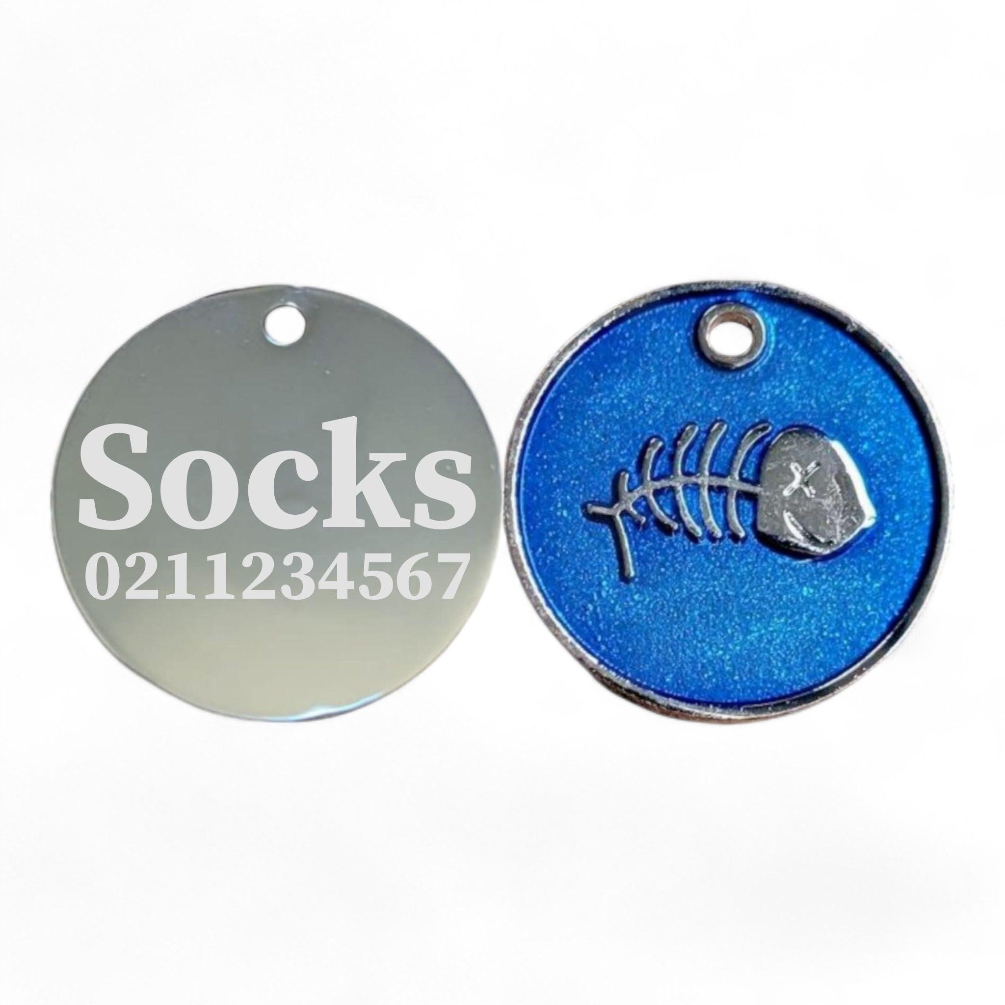⭐️Purr. Meow. Woof.⭐️ - Fish Round Cat & Dog ID Pet Tag - Blue